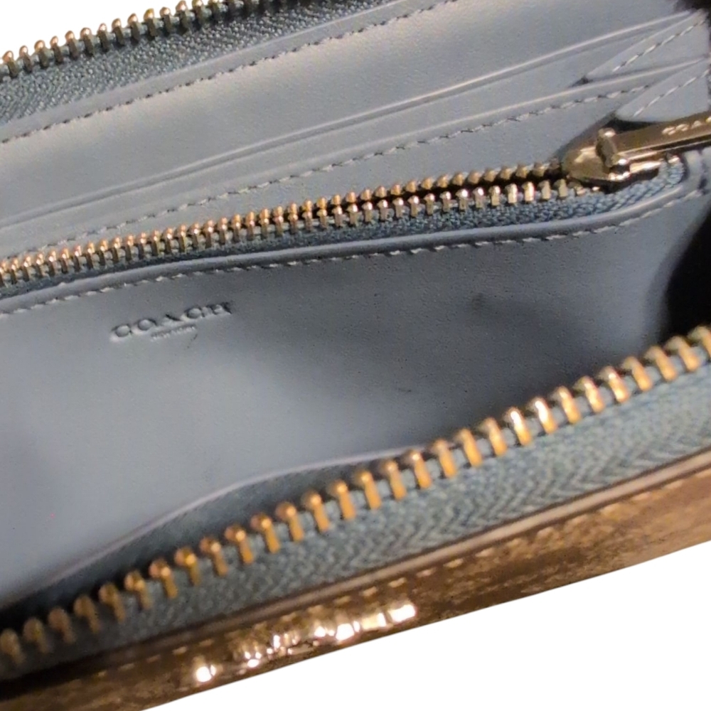Coach Long Zip-Around Wallet Canvas Preloved Brown Blue Stylish - Picture 9 of 15